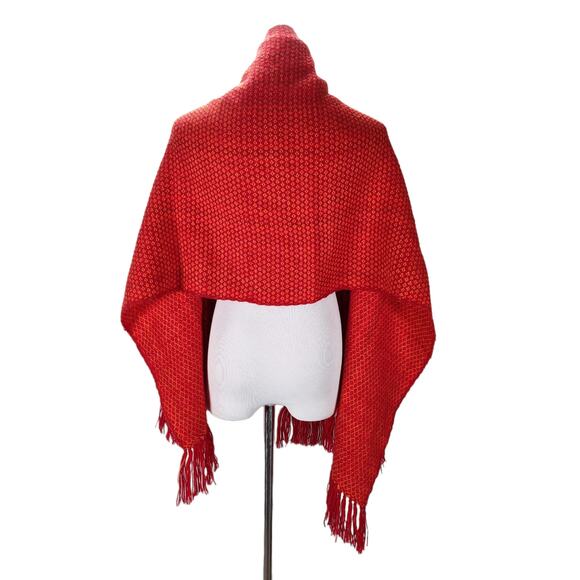 Vintage 80s-90s Peruvian Alpaca Shawl Wrap Red Fringe Trim Handwoven 100% Alpaca - Picture 6 of 12